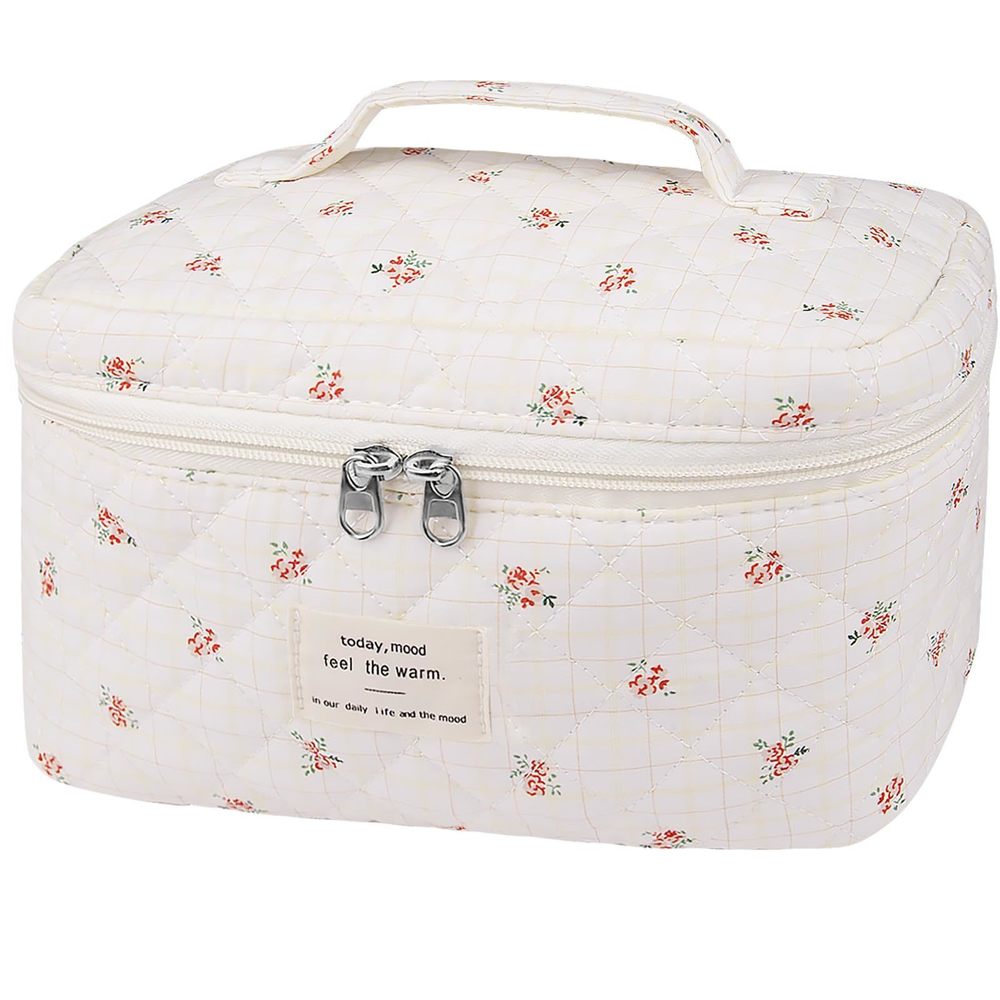 Large Travel Quilted Makeup Bag For Women,big Floral Cotton Cosmetic Bag, Cute🙈
